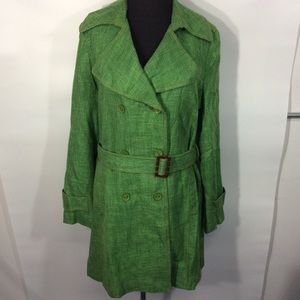 Via Spiga Size 8 Green Pea Coat Belted Kick Pleat